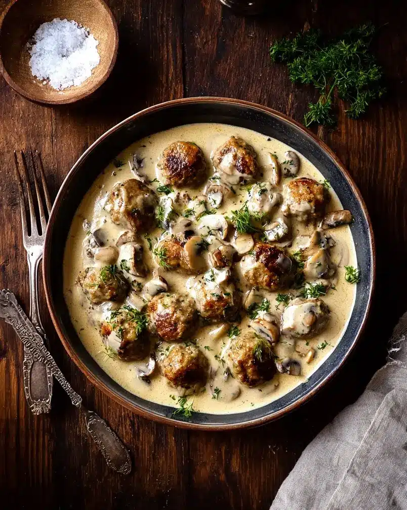 Creamy Swedish Meatballs with Mushrooms