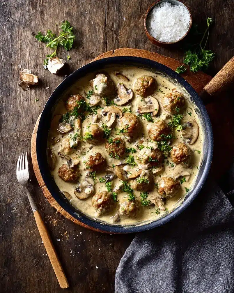 Creamy Swedish Meatballs with Mushrooms 2 Cooking process image
