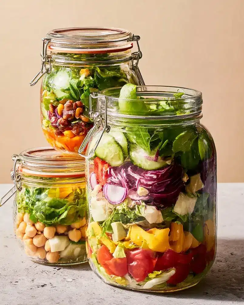 High-Protein Mason Jar Salad Formula 2 Colorful ingredients neatly arranged for a recipe preparation image