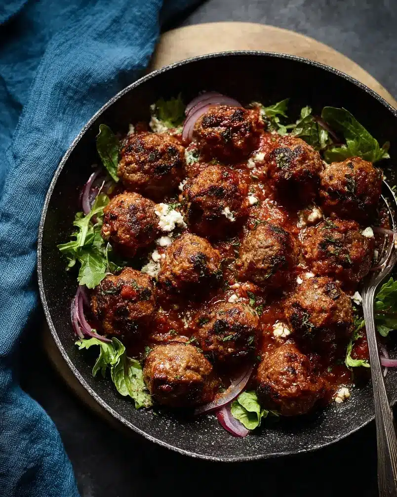 Ottolenghi’s Ricotta and Oregano Meatballs 3 Cooking process image showing Ottolenghi's Ricotta and Oregano Meatballs being pan-fried